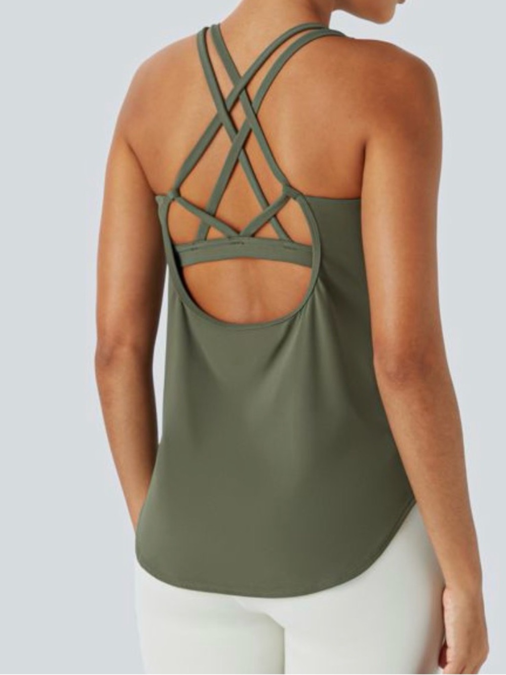 HALARA High-Waist Olive Green Leggings and Matching Shirt with Built in Bra - Picture 3 of 14